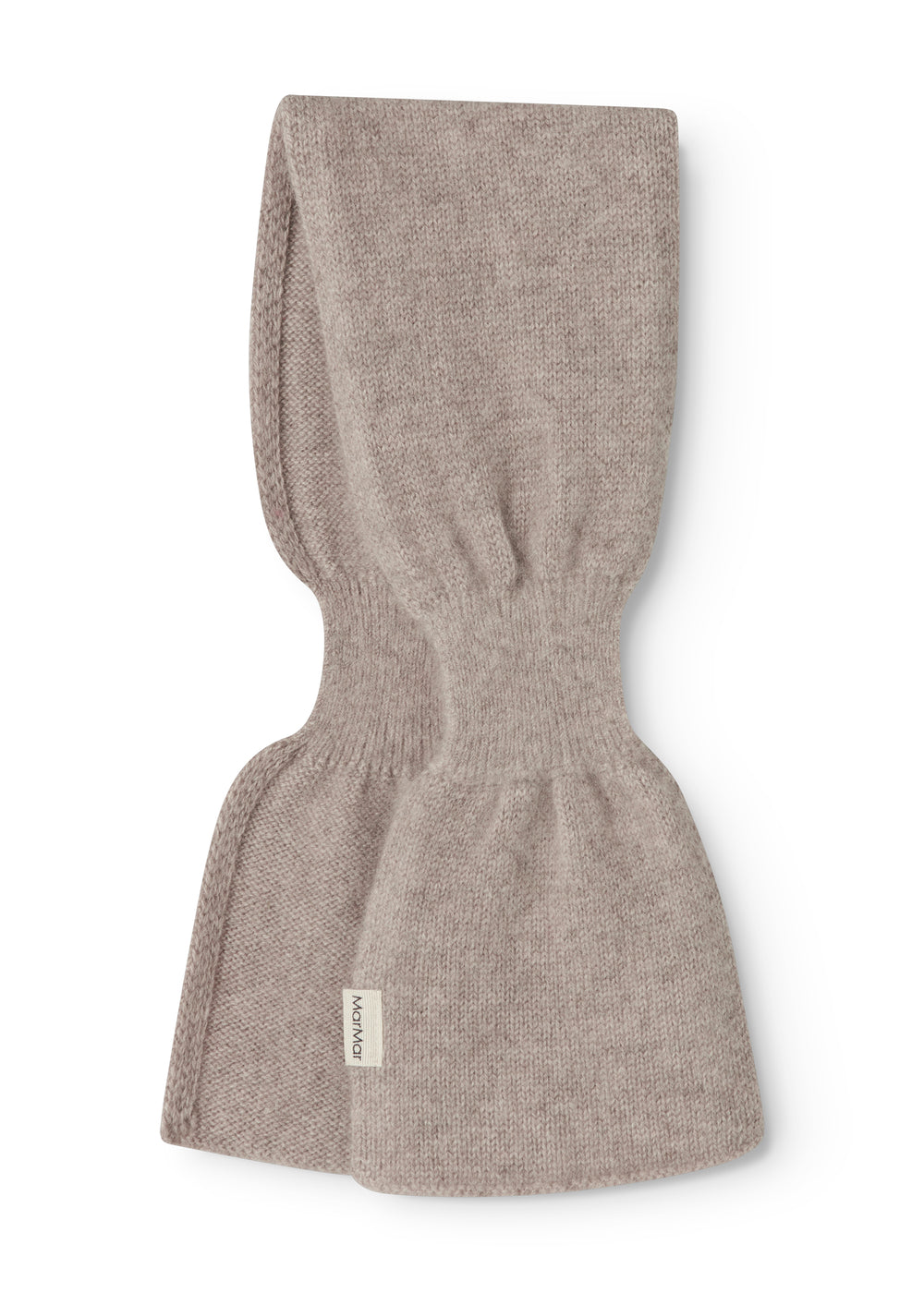 Baby-tørklæde i alpaca melange, beige meleret, foldet med MarMar-label