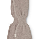 Baby-tørklæde i alpaca melange, beige meleret, foldet med MarMar-label