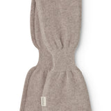 Baby-tørklæde i alpaca melange, beige meleret, foldet med MarMar-label