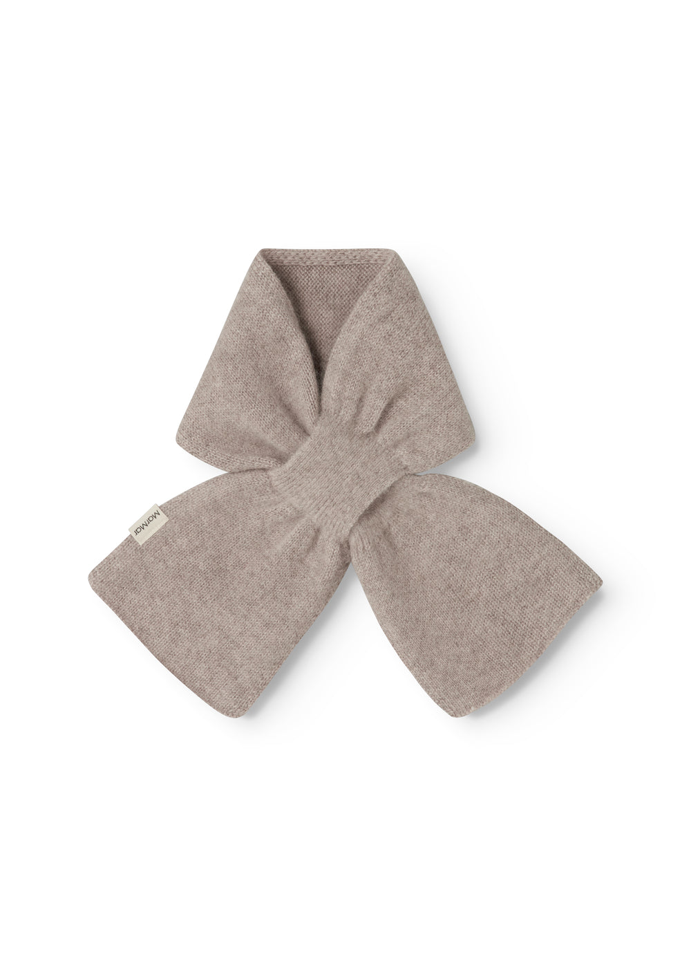 Baby-tørklæde i alpaca melange, beige meleret, knudeformet fold