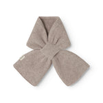 Baby-tørklæde i alpaca melange, beige meleret, knudeformet fold