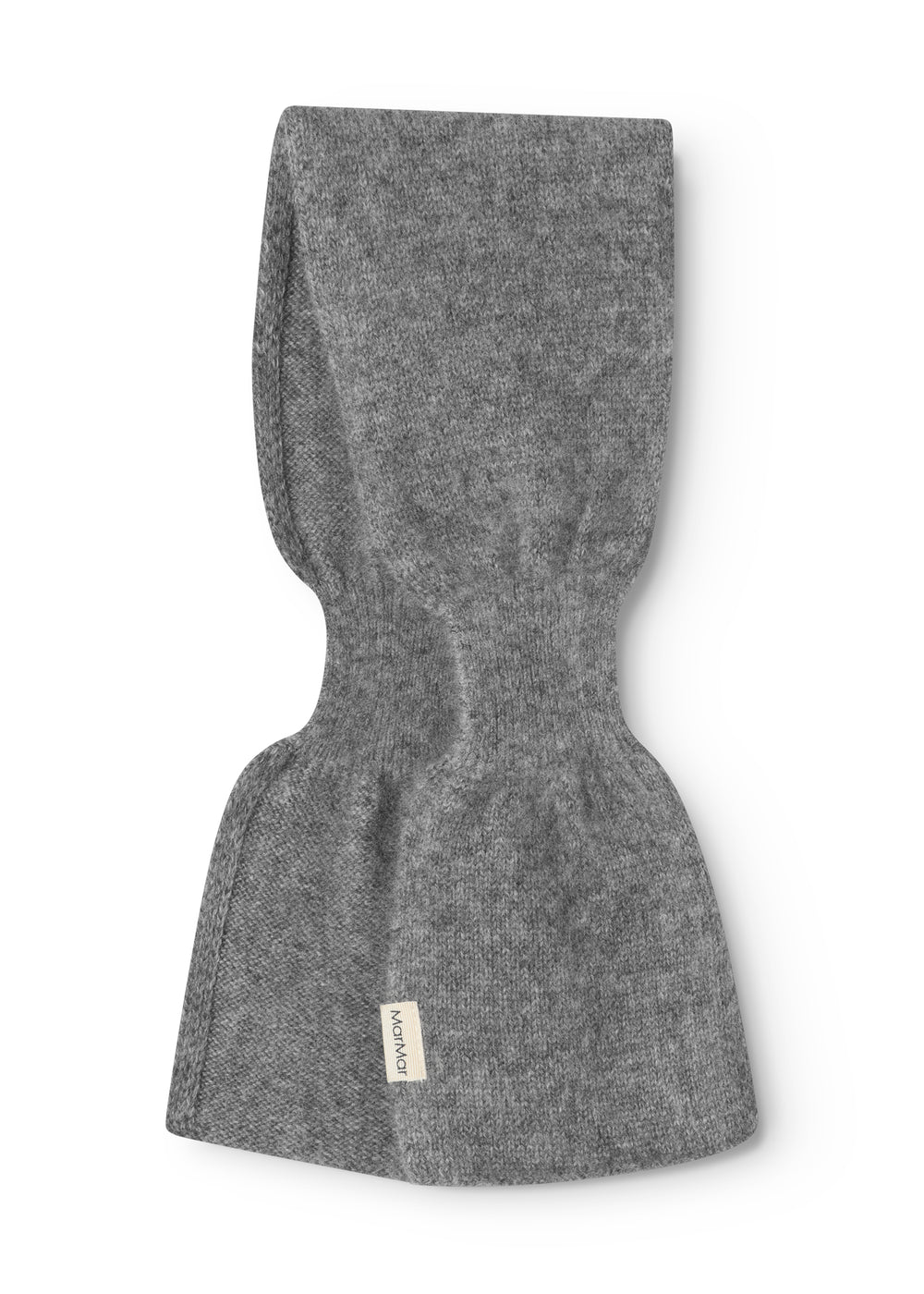 Gråmeleret cashmere-babytørklæde med mærke, vist foldet på midten