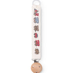 Suttesnor med gummiring, træ/metalklips og togmønster