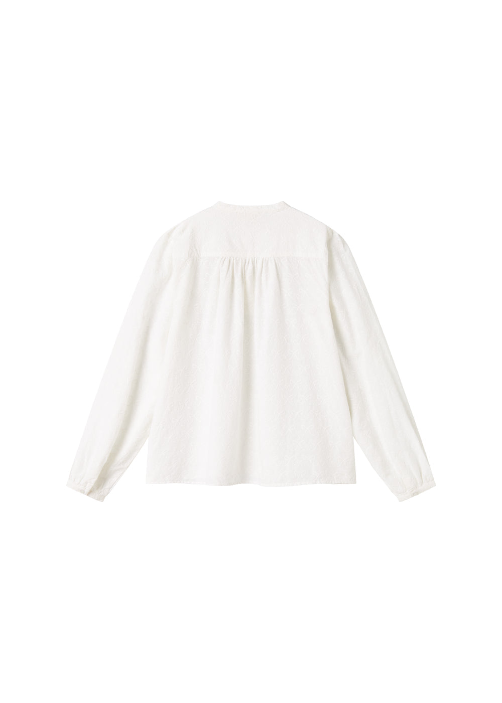 Hvid skjortebluse med lange ærmer og broderede detaljer