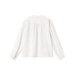 Hvid skjortebluse med lange ærmer og broderede detaljer