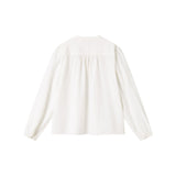 Hvid skjortebluse med lange ærmer og broderede detaljer