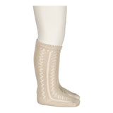 Knee Socks Pointelle, Strømper - Warm Pearl