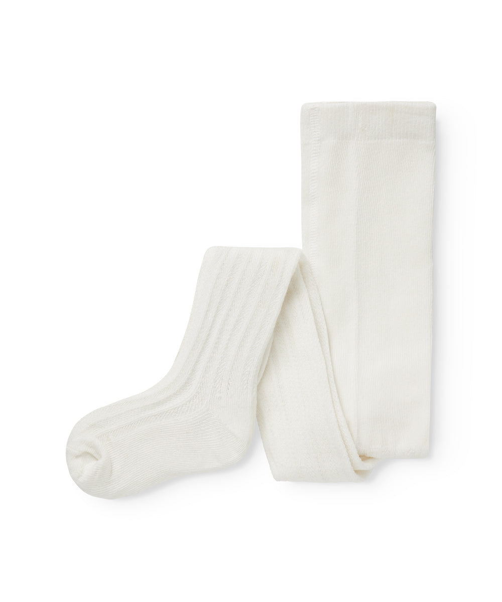 Ribstrikkede strømpebukser til små børn i cremefarvet bomuld