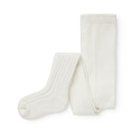 Ribstrikkede strømpebukser til små børn i cremefarvet bomuld