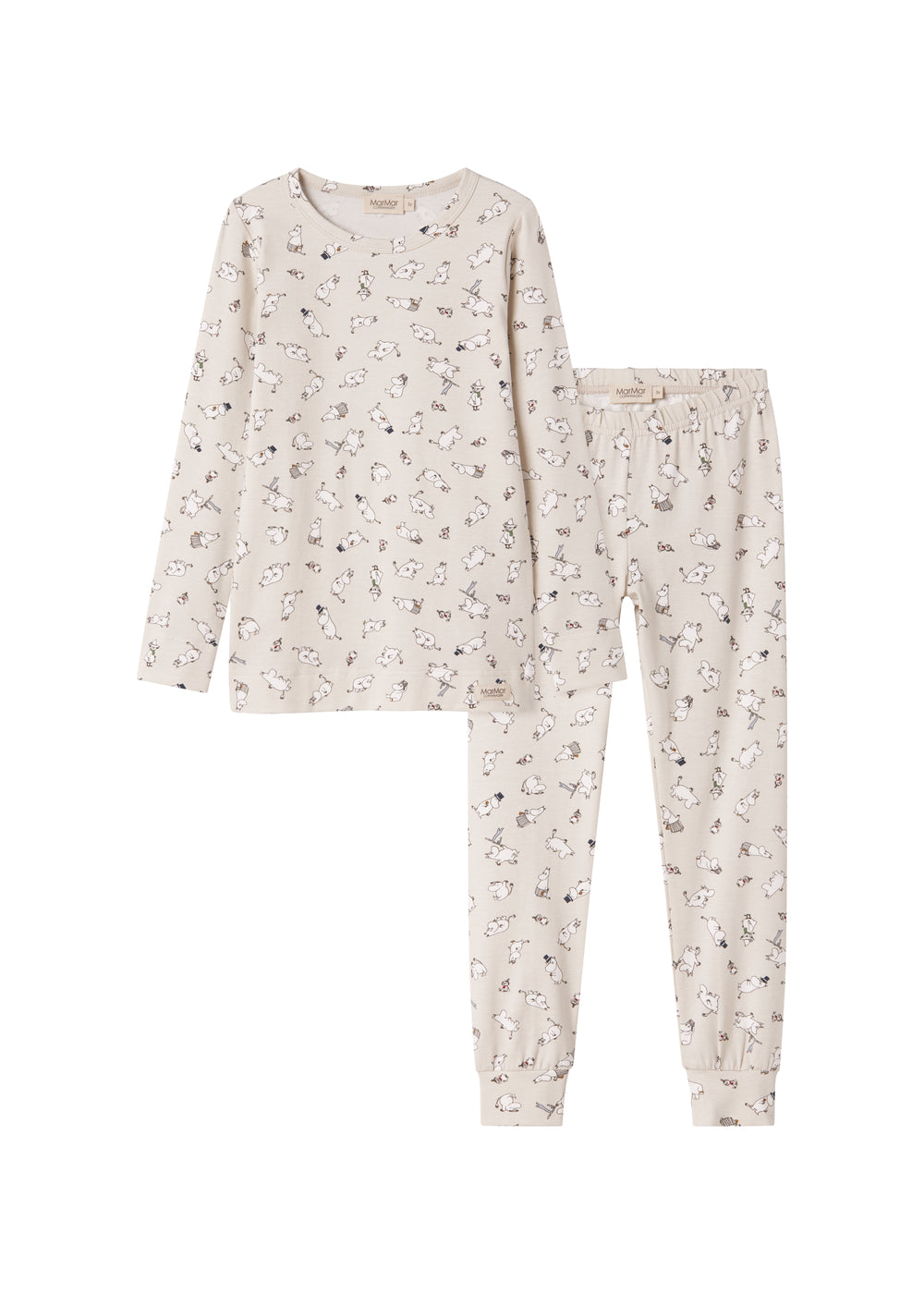 Langærmet pyjamas nattøj til børn med Moomin-print i lyse farver