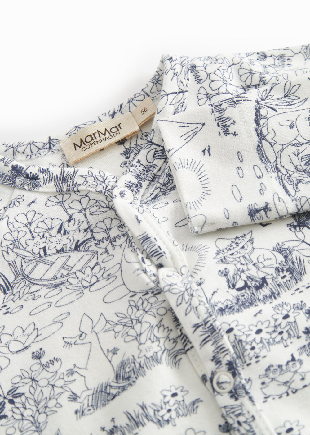 Langærmet baby heldragt med fødder og Moomin print