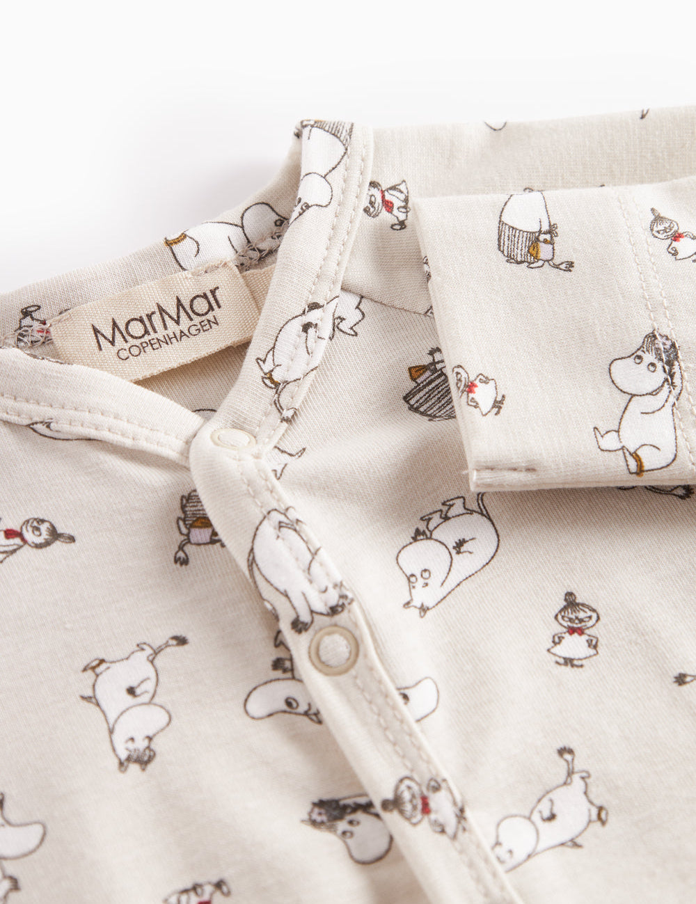 Heldragt til baby med lange ærmer, trykknapper og Moomin-tryk i lyse farver
