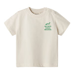 Råhvid T-shirt med grønt Moomin print til baby