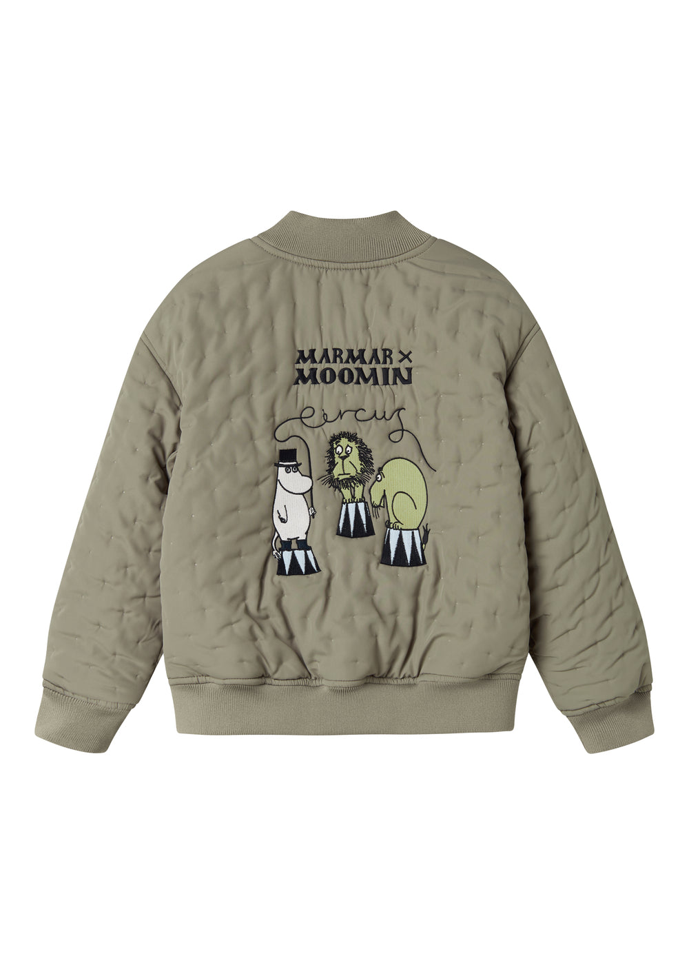 Grøn quiltet jakke til barn med Moomin print