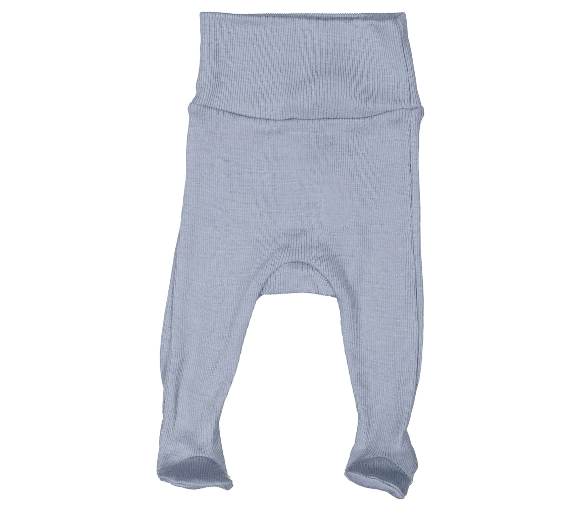 Blå uldbukser med fødder til nyfødte og babyer