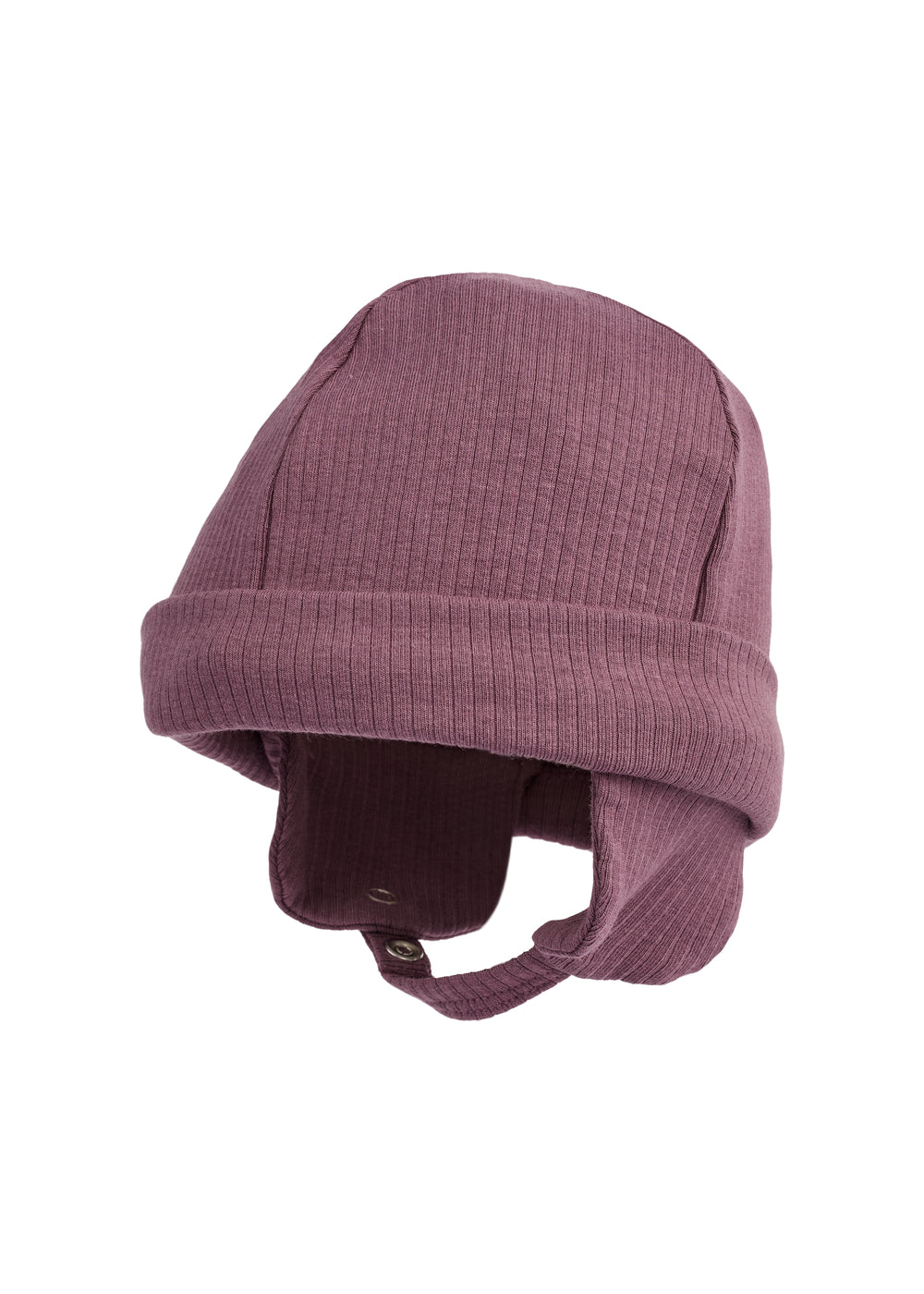 Ribbet rosa hue med ørebeskyttelse og hagerem til baby