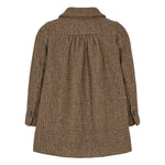 Brun ternet frakke til børn i uld med knapper og krave