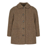 Brun ternet frakke til børn i uld med knapper og krave