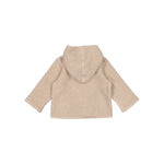 Beige hættejakke til børn i blødt teddy-stof, set bagfra