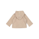 Beige hættejakke til børn i blødt teddy-stof, set bagfra