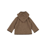 Brun hættejakke til børn i blød teddyfleece, set bagfra