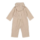 Lys heldragt til baby i blød teddyfleece med hætte og bindebånd