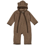 Brun teddyheldragt til baby med hætte og bjørneører