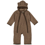 Brun teddyheldragt til baby med hætte og bjørneører