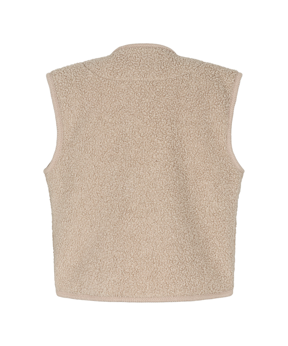 Lys beige teddyvest til børn set bagfra uden detaljer