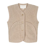 Lys beige teddyvest til børn med knapper og store buede lommer