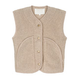 Lys beige teddyvest til børn med knapper og store buede lommer