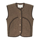 Brun teddyvest til børn med trykknapper og buede lommer foran