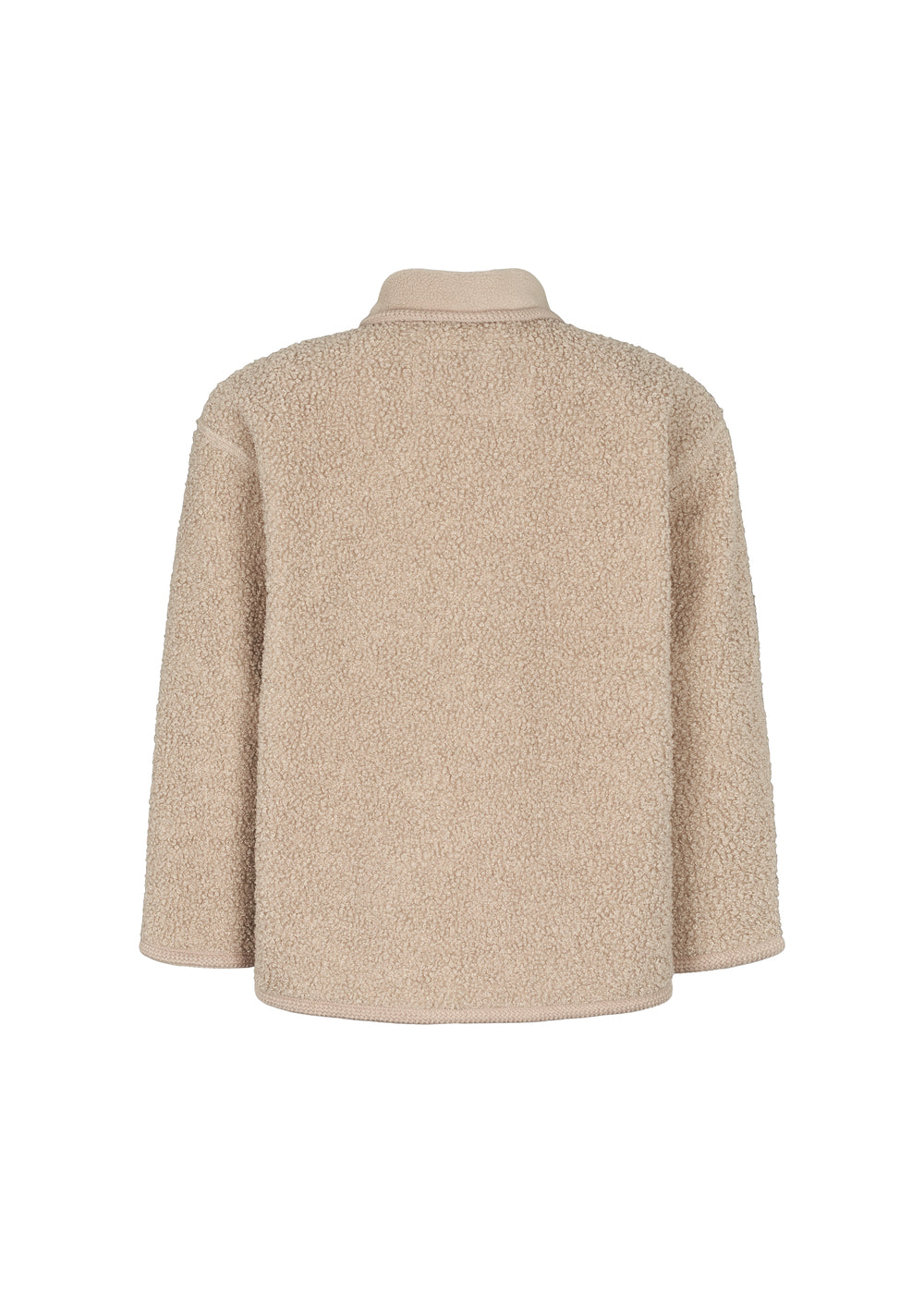 Beige teddytrøje til børn med knapper og stor buet forlomme