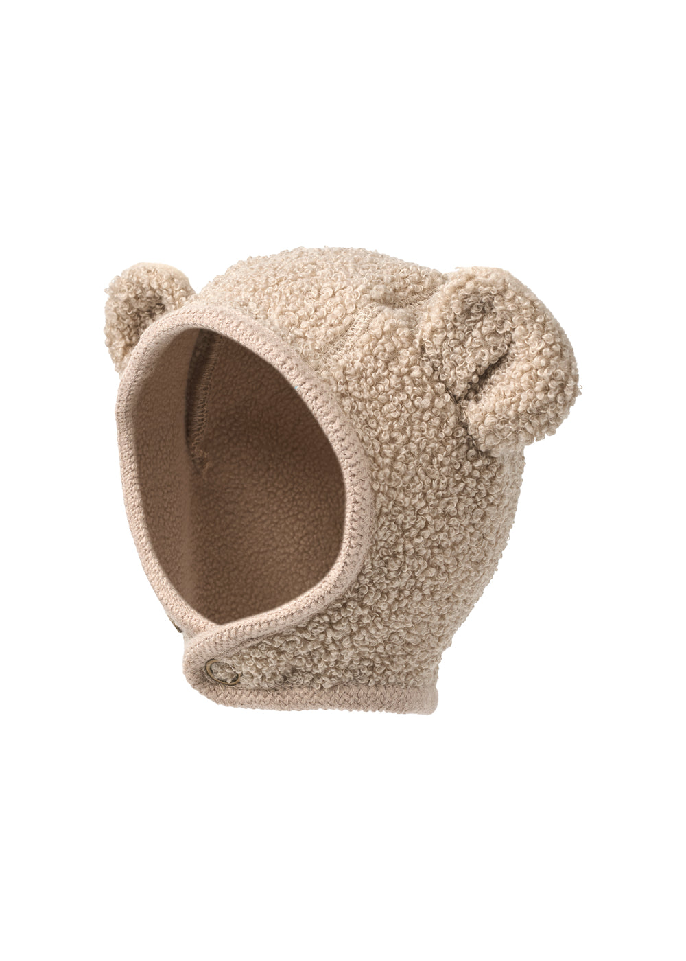 Lys beige elefanthue til børn i teddyfleece med bjørneører og rund åbning