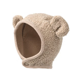 Lys beige elefanthue til børn i teddyfleece med bjørneører og rund åbning