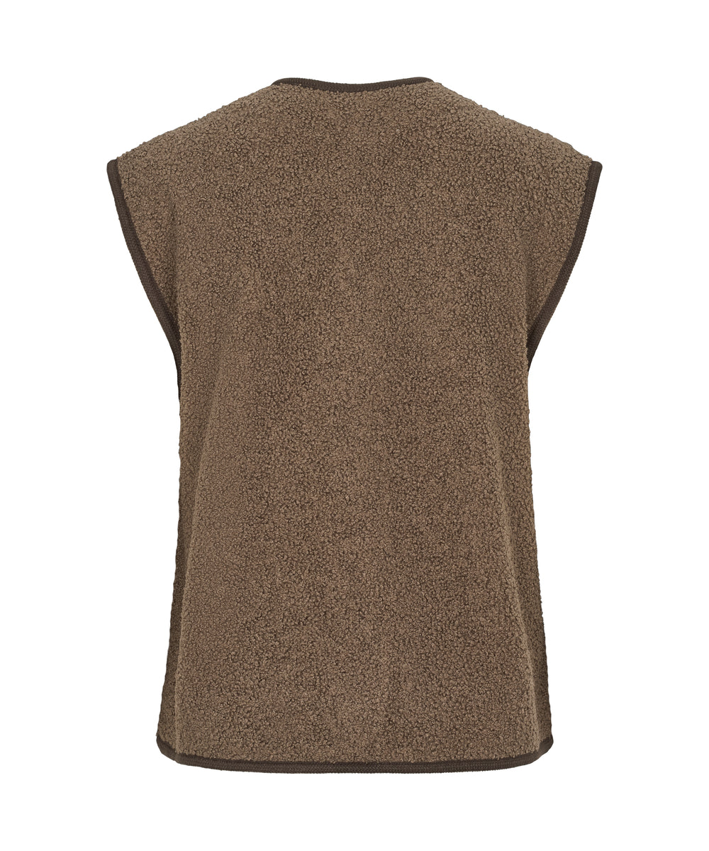 Brun fleecevest til kvinder set bagfra