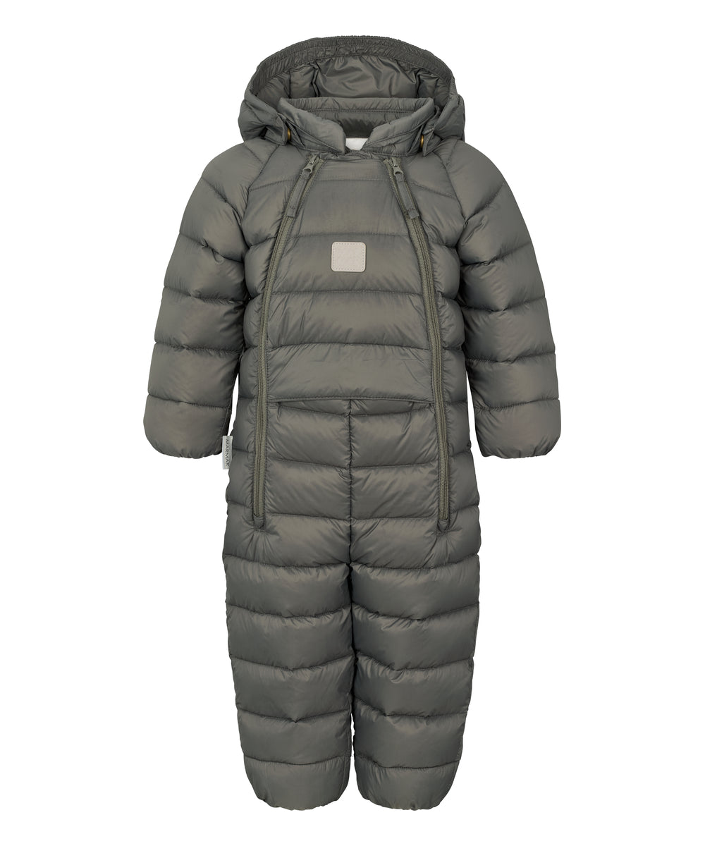 Mørkegrå dundragt til baby med hætte og lynlås