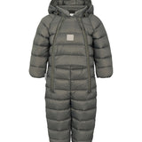 Mørkegrå dundragt til baby med hætte og lynlås