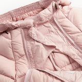 Lyserød dundragt til baby med hætte og lynlås