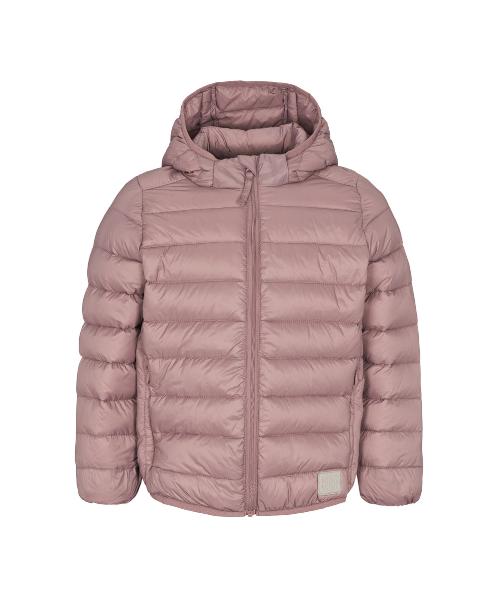 Rosa vatteret jakke til børn med hætte og lynlås