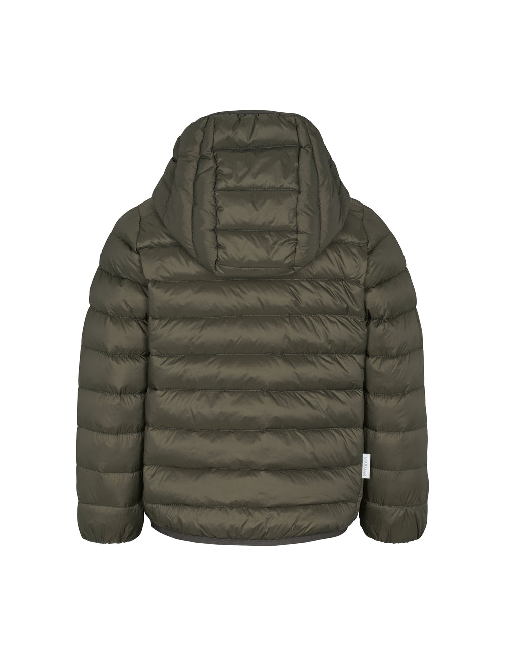 Mørkegrøn vatteret jakke til børn med hætte og lynlås