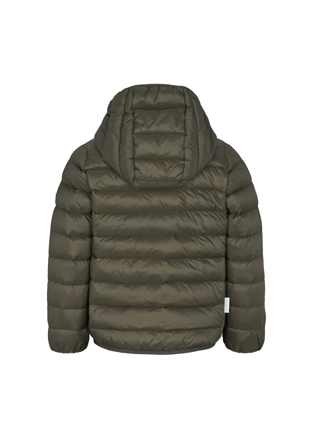 Mørkegrøn vatteret jakke til børn med hætte og lynlås