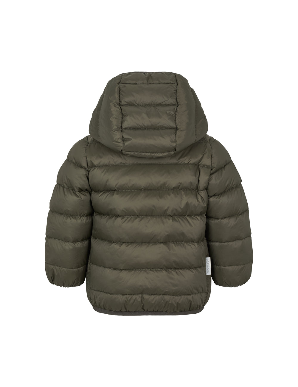 Mørkegrøn vatteret jakke til børn med hætte og lynlås