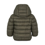 Mørkegrøn vatteret jakke til børn med hætte og lynlås
