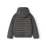 Mørkegrå vatteret jakke til børn set bagfra