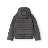 Mørkegrå vatteret jakke til børn set bagfra