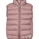 Rosa/mauve vatteret vest til børn med lynlås