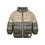 Vatteret jakke til børn i beige og grønne nuancer med lynlås