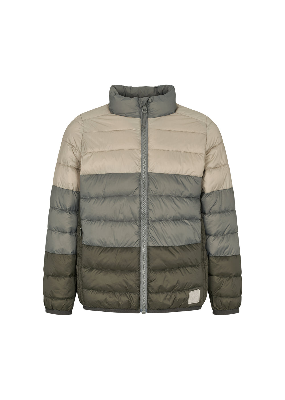 Vatteret jakke til børn i beige og grønne nuancer med lynlås