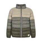 Vatteret jakke til børn i beige og grønne nuancer med lynlås